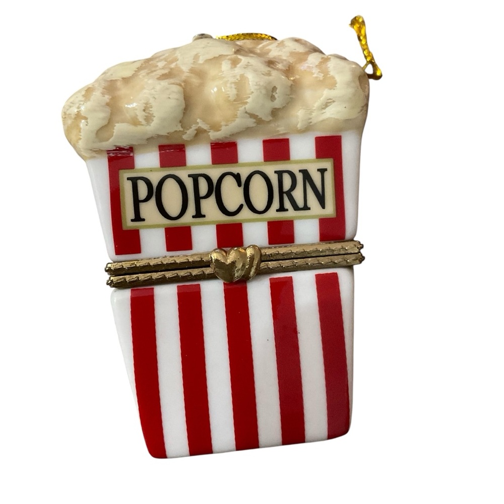 Ceramic‎ trinket box Popcorn Ornament with Red Stripes